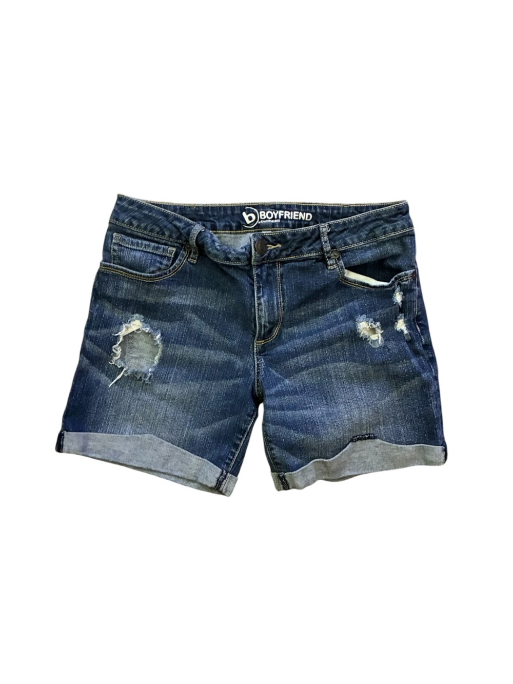 Bullhead Boyfriend Distressed Denim Shorts Cuffed Medium Wash 5